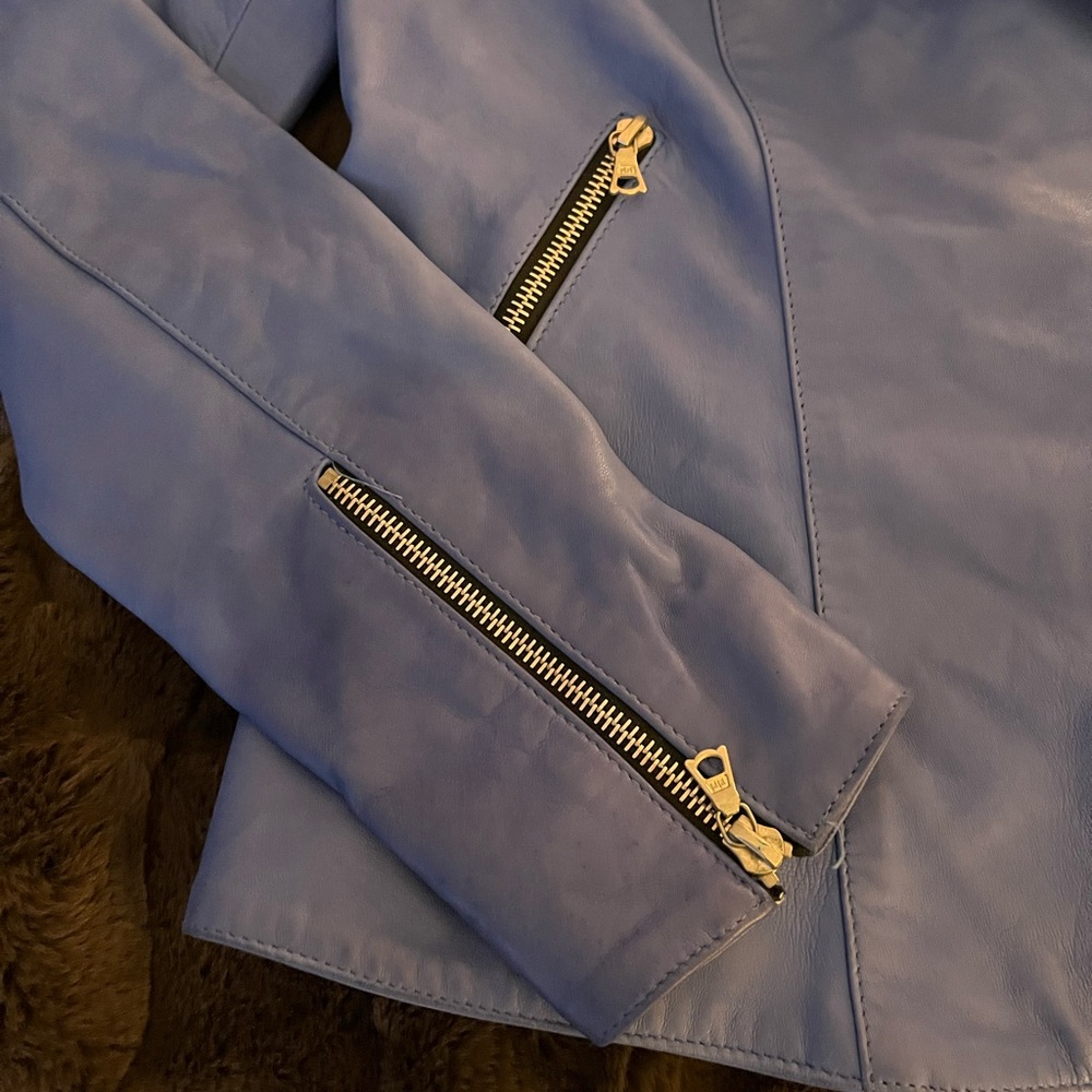 Elegant Sky Blue 100% Cuir Leather Jacket - Picture 6 of 13